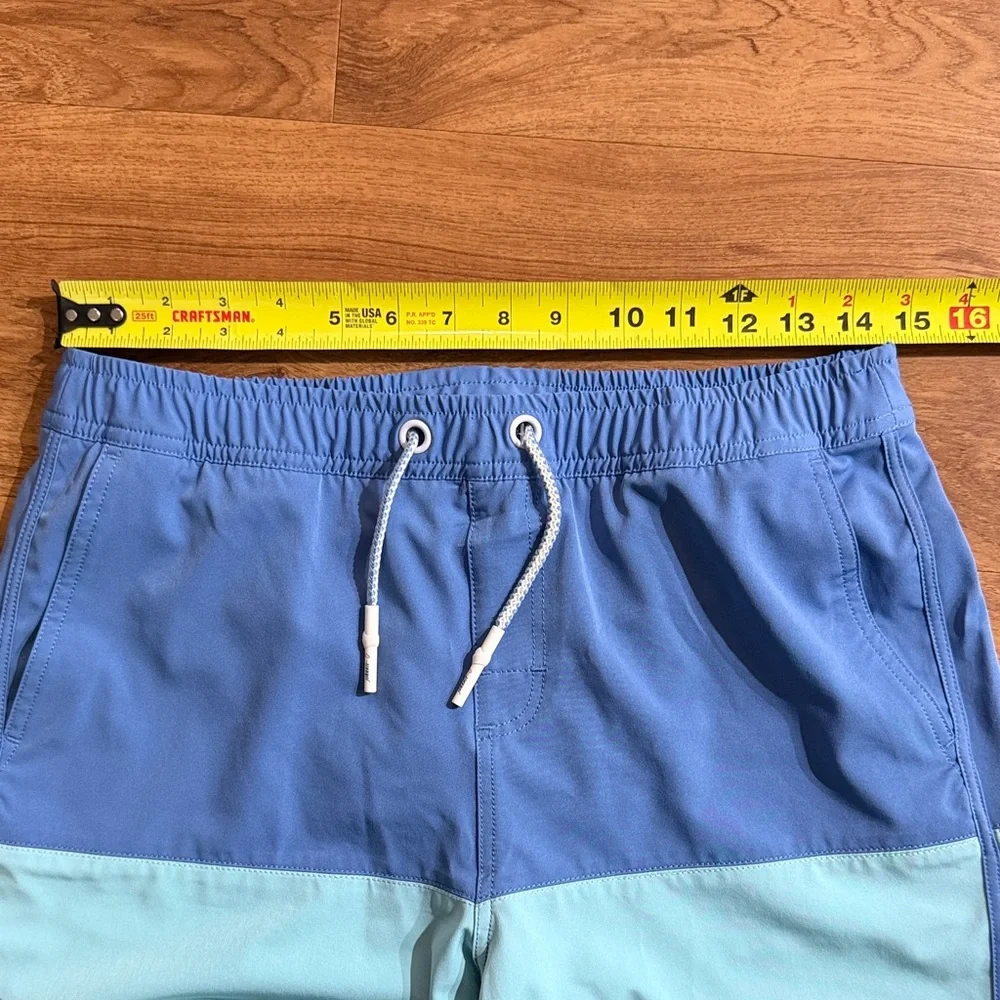 Johnnie-O Tully Monsoon Boys Sz 16 Color‎ Block Teal Lined Swim Trunks Waist Tie